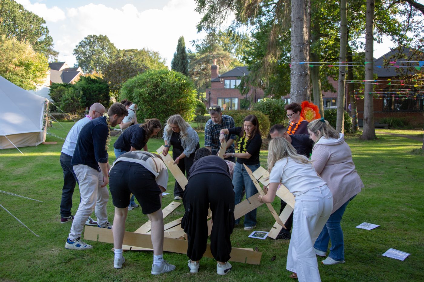 Team building challenge on the lawn