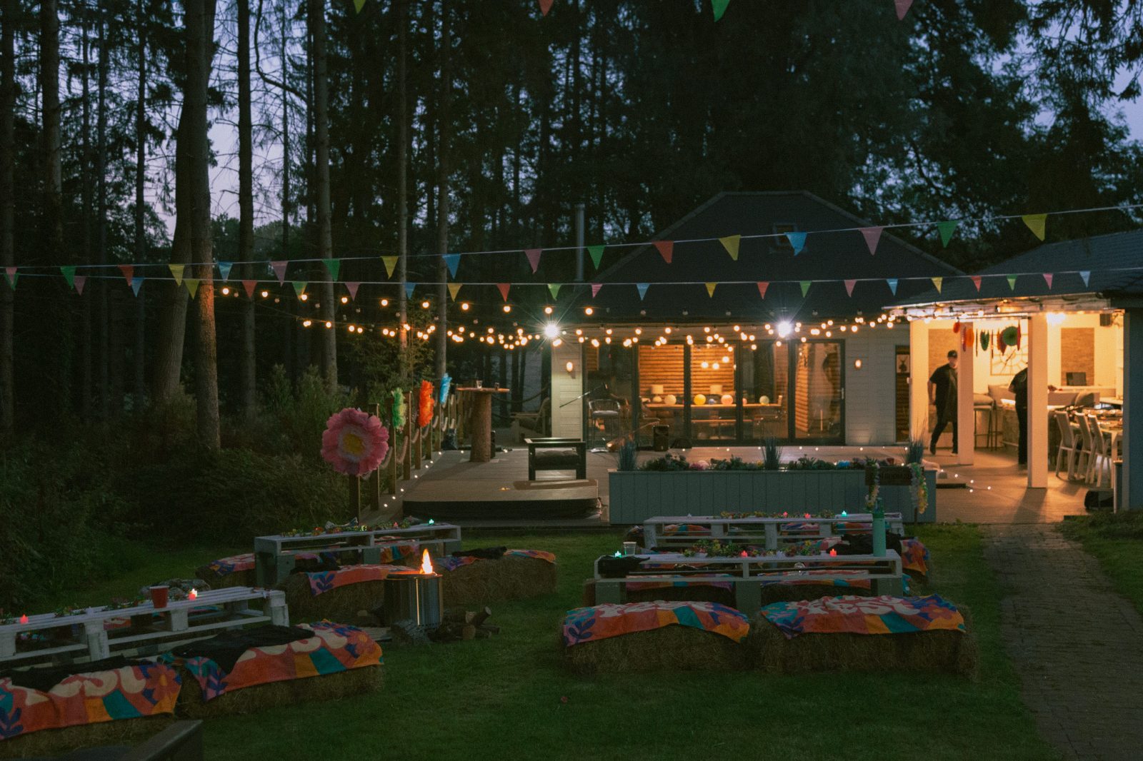 The site lit up at dusk